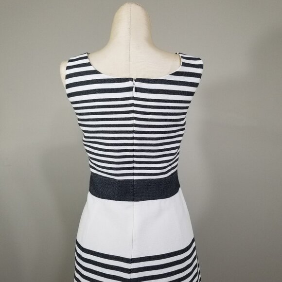 Banana Republic Sz 10 Black White Striped Fit Flare A Line Preppy Dress Pockets - Picture 4 of 12